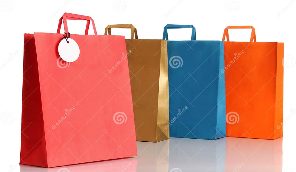 Assorted Colored Shopping Bags Over White Stock Image - Image of brand ...