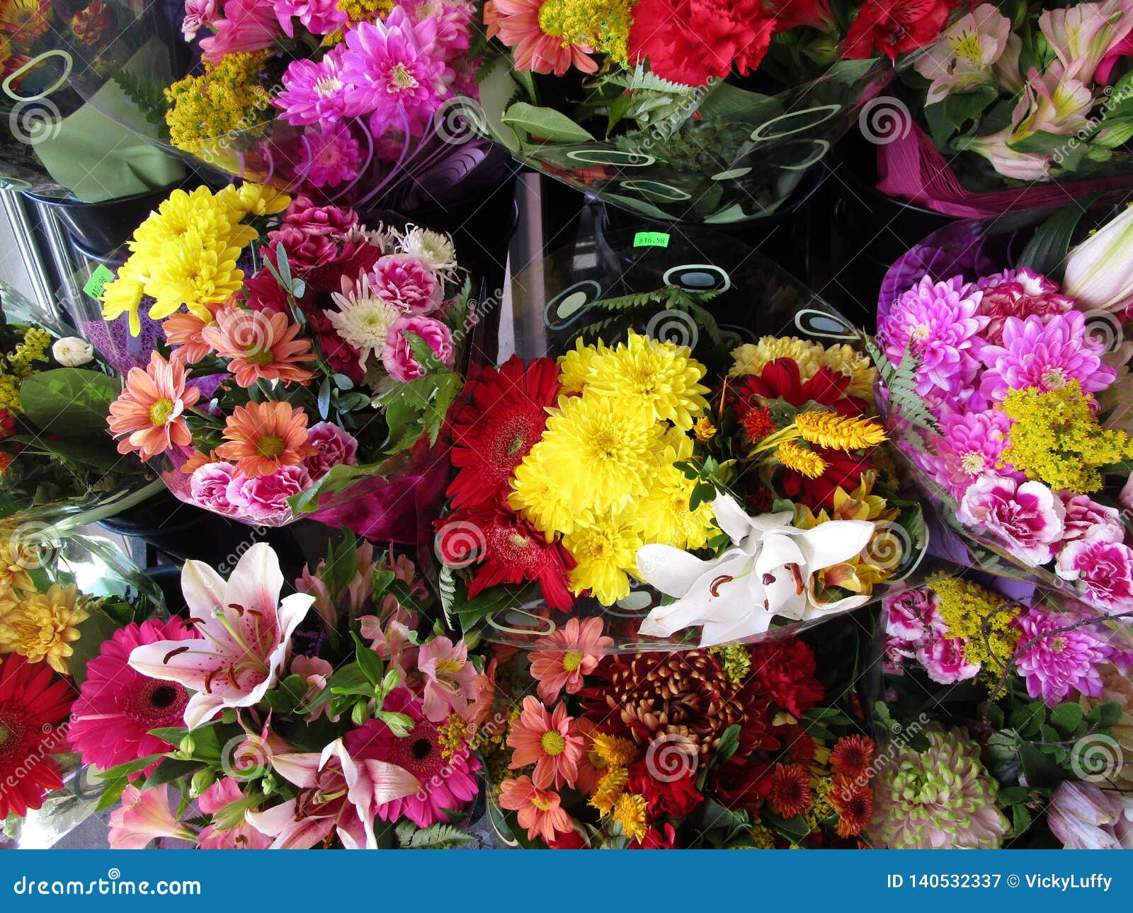 Bright Variety of Freshcut Flower Bouquets Close Up Stock Image - Image ...