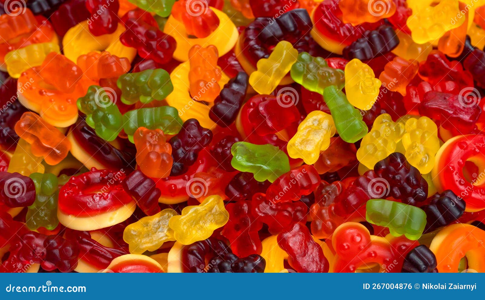 Assorted Colorful Gummy Candies. Jelly Donuts. Jelly Bears Stock Photo ...