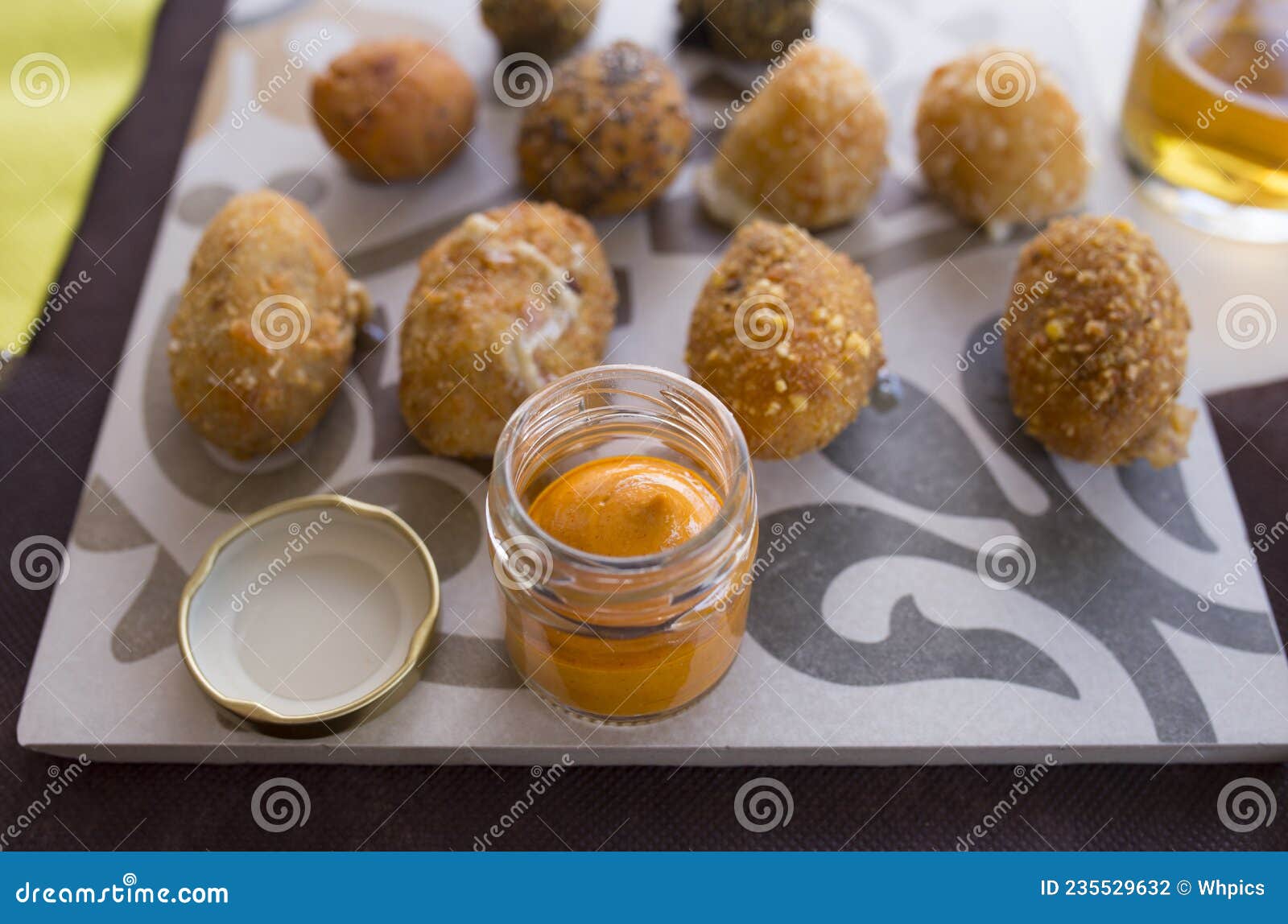 Assorted Croquettes Sauce Served on Cement Tile Stock Photo Image of