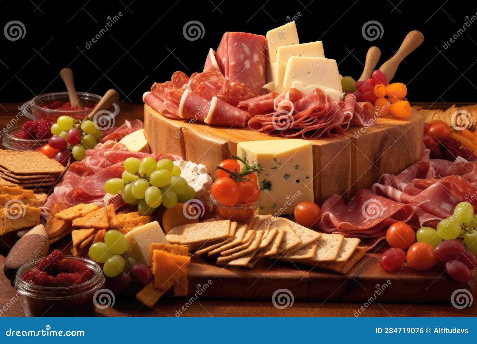 Assorted Deli Meats and Cheese Layers on Board Stock Illustration