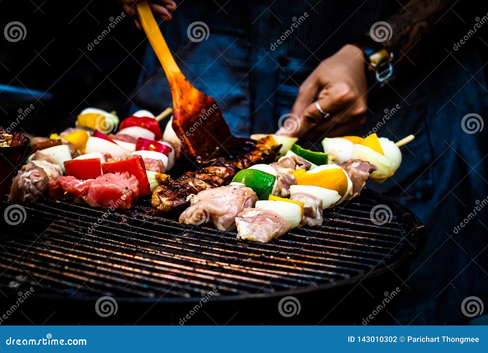 Assorted Delicious Barbecue with Meat and Vegetable on Grill Simple