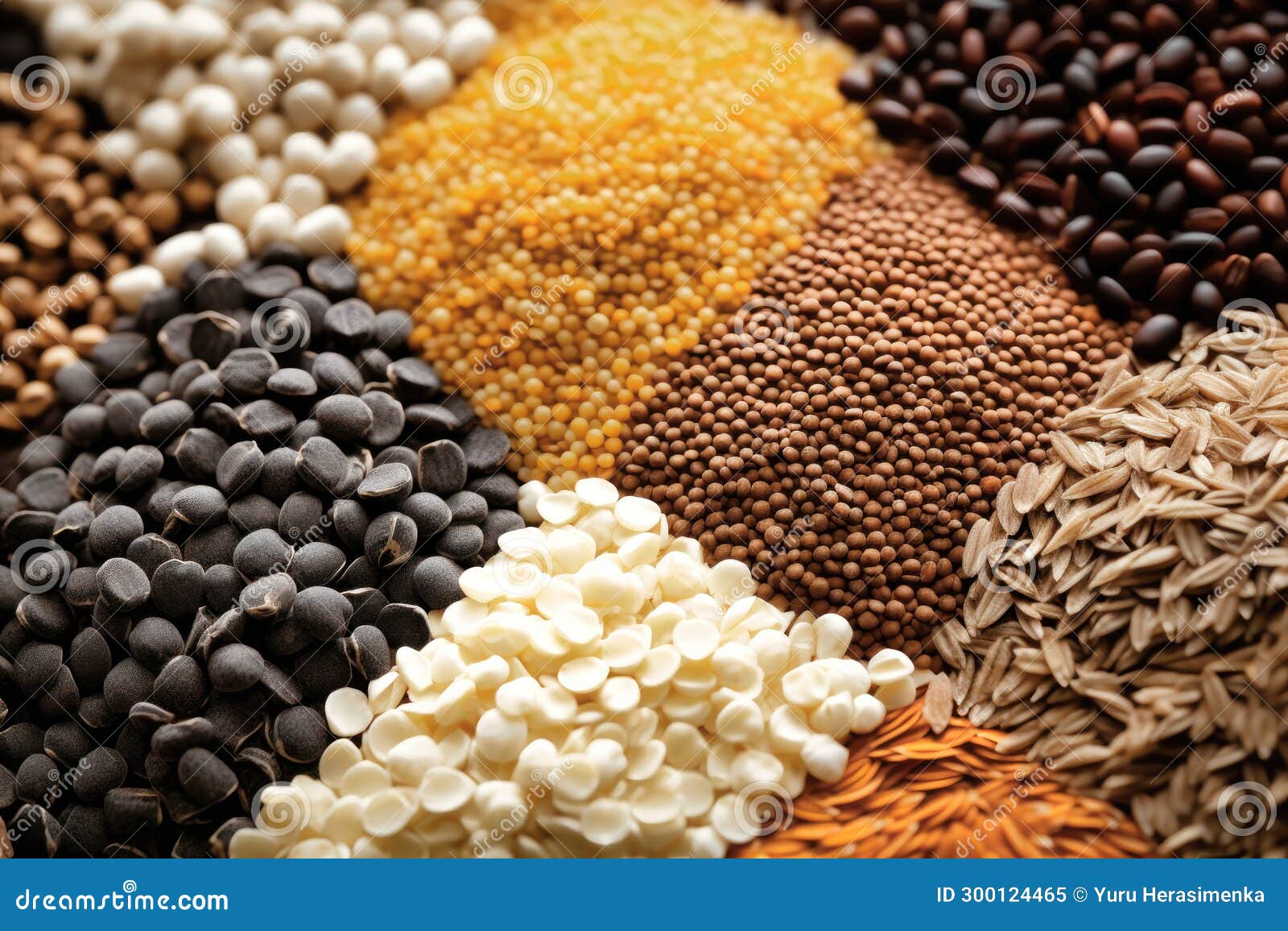 Assorted Different Types of Beans and Cereals Grains. Set of