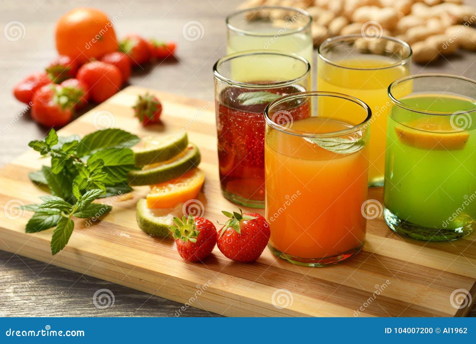 Assorted Fruit Juices with Ingredients Around Stock Photo Image of