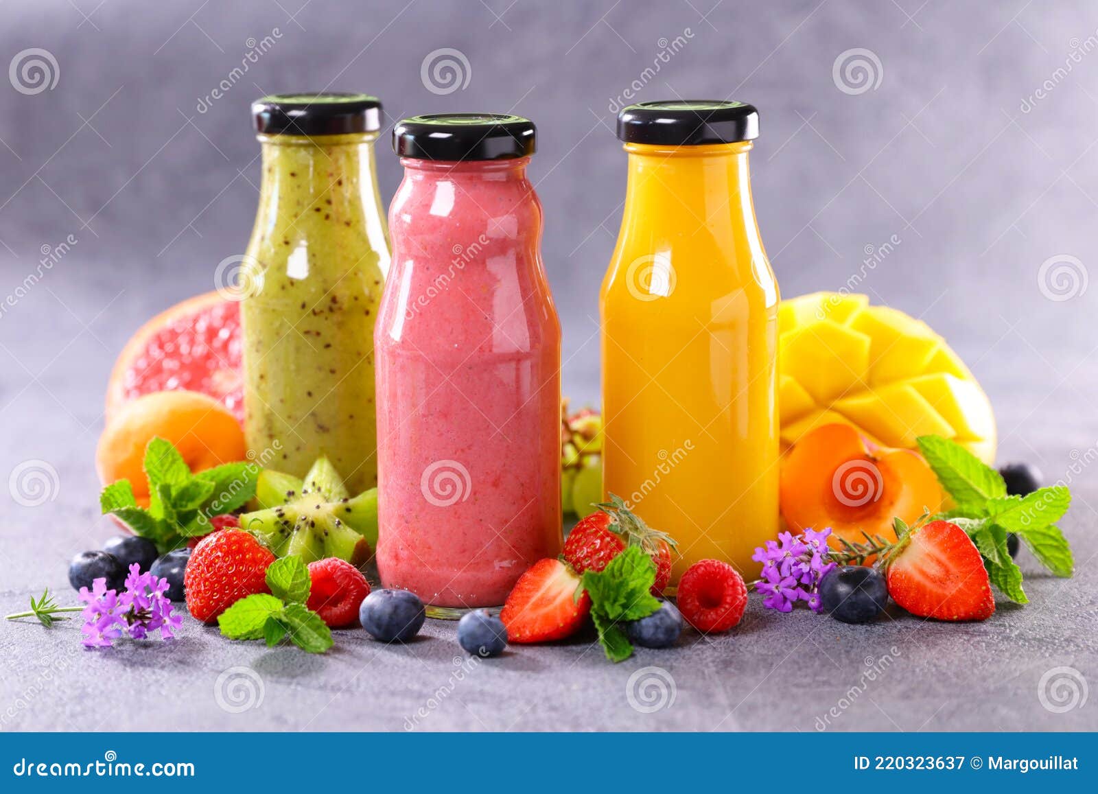 Fruit smoothie in bottle stock image. Image of colorful 220323637