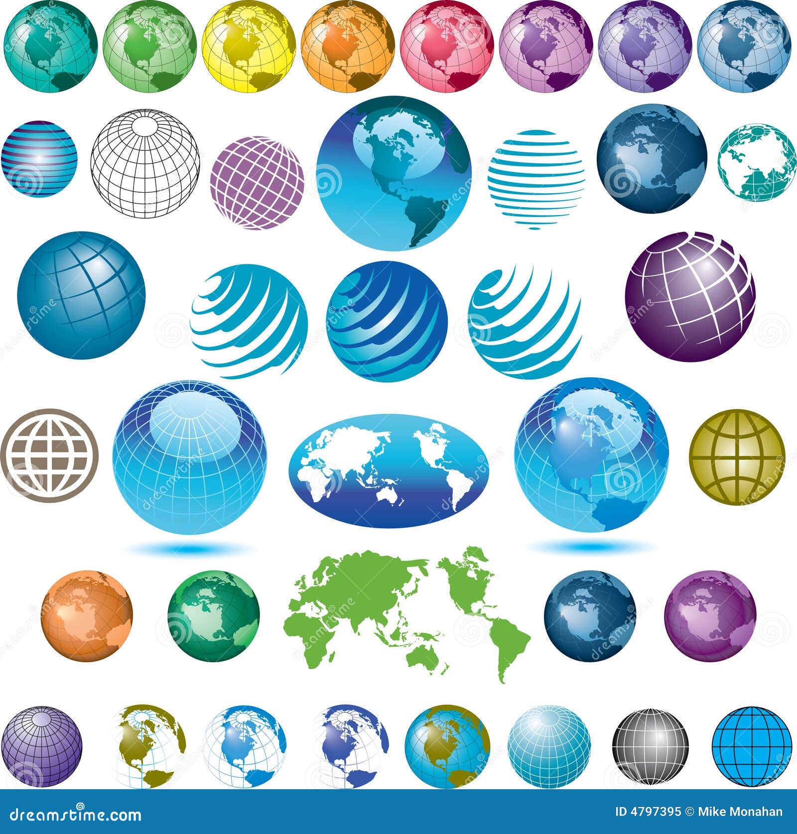 Assorted globe icons. An assortment of colourful globe icons.