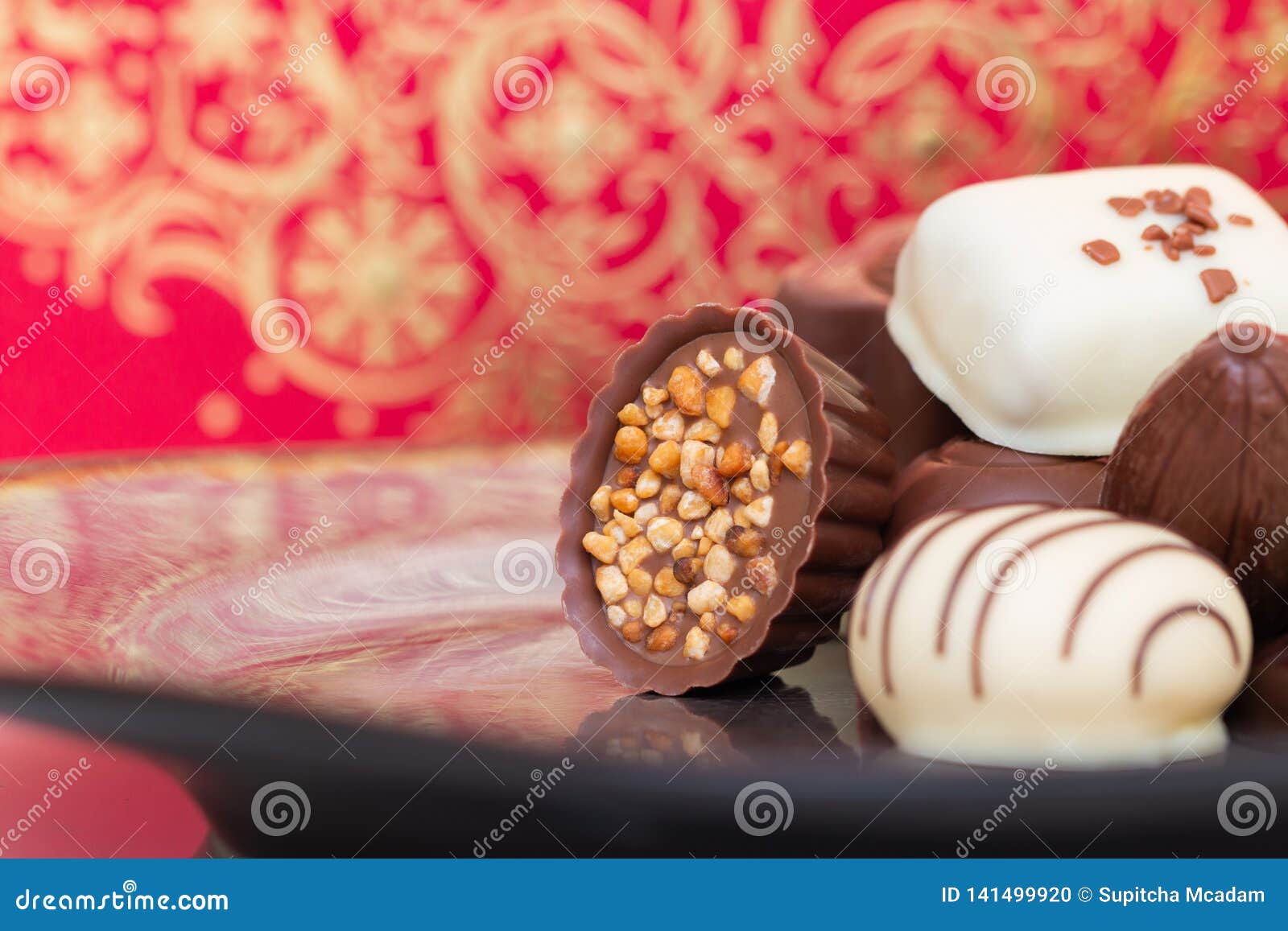 Assorted Gourmet Chocolate Candies in the Dish. Stock Photo - Image of
