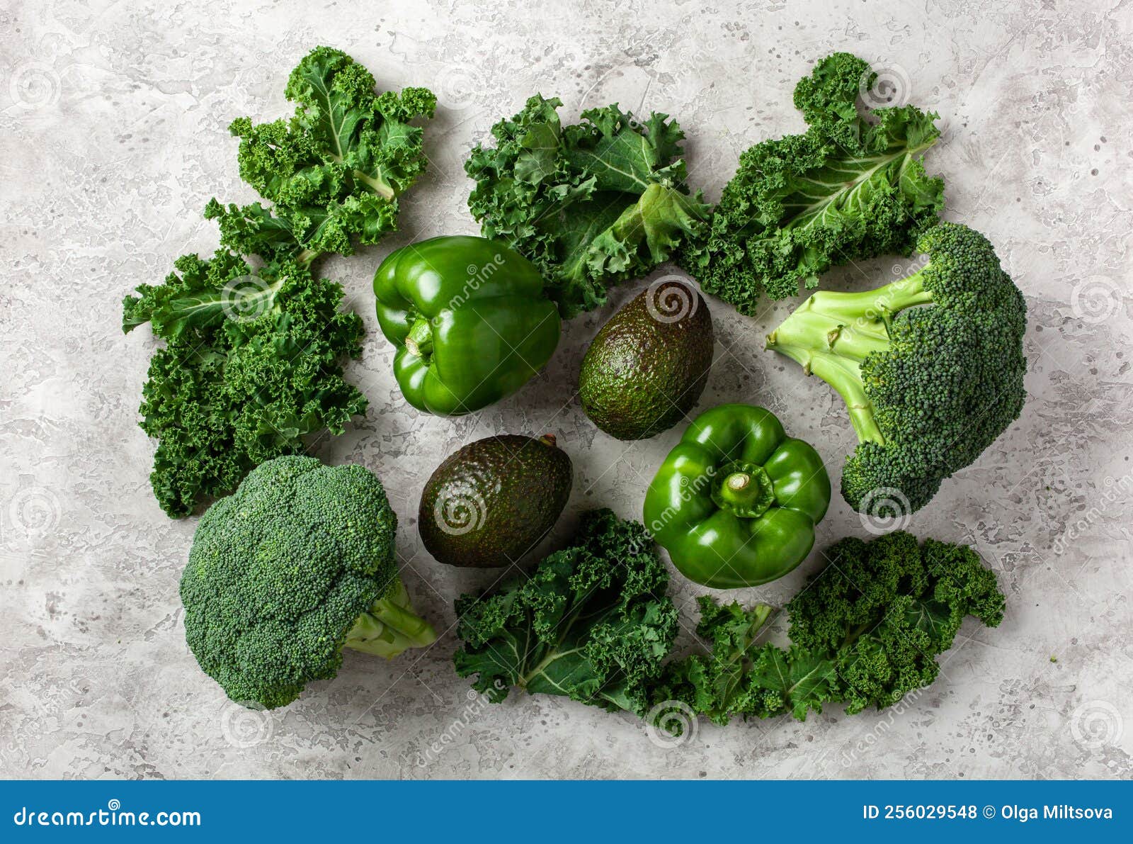 Assorted Green Vegetables Bell Peppers, Kale Avocado, Broccoli Stock