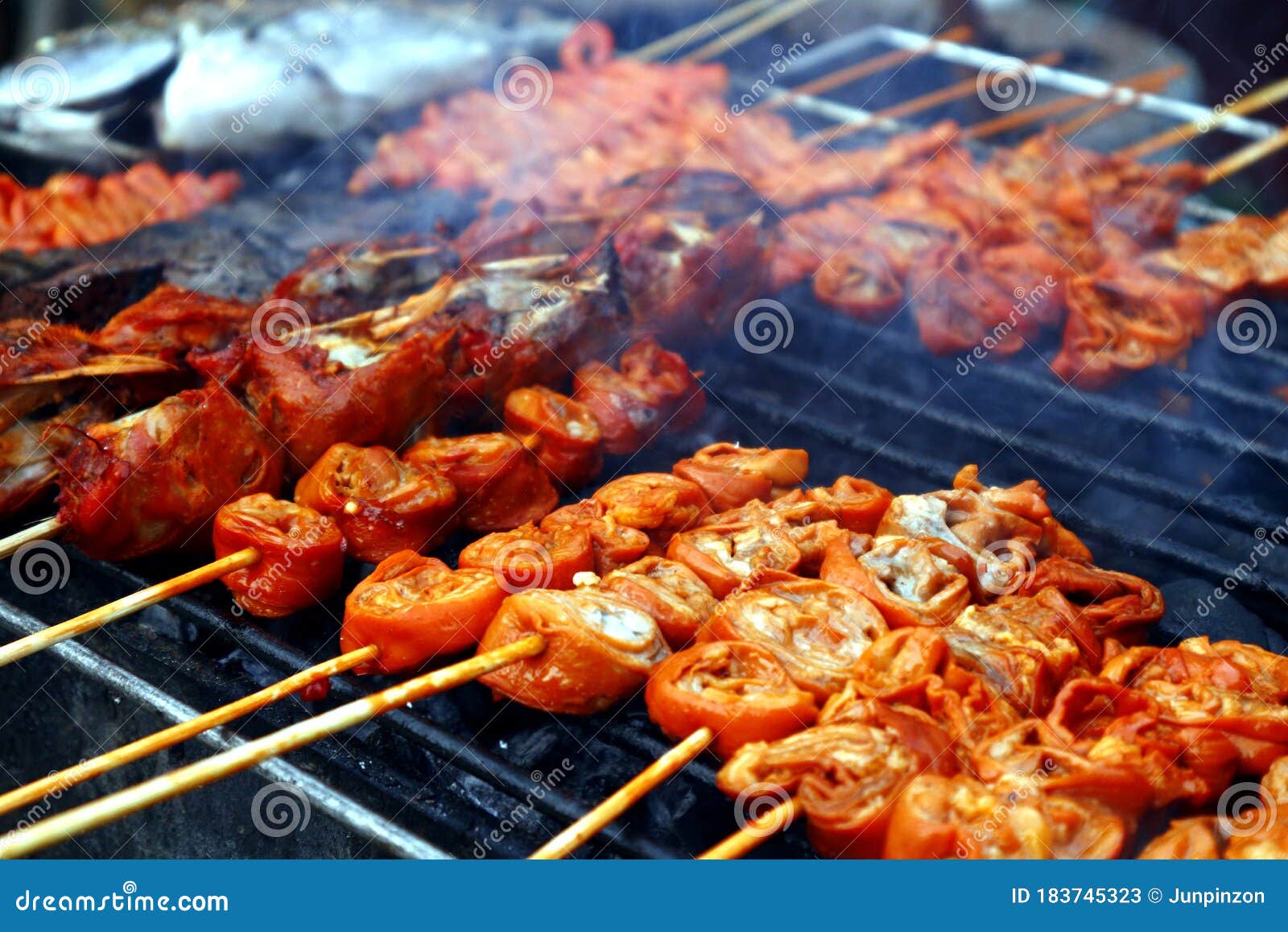 Assorted Grilled Pork And Chicken Innards Barbecue At A Street Food Stall Stock Image - Image Of Philippines, Innards: 183745323