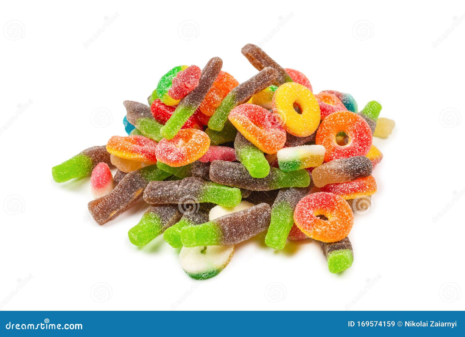 Assorted Gummy Candies. Top View. Jelly Sweets. Isolated on White Stock
