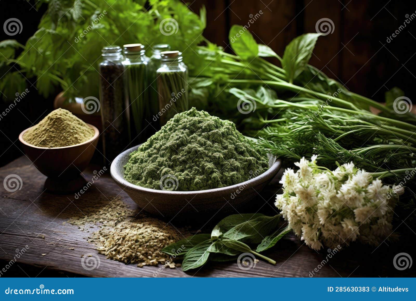 Assorted Herbs for Pesto Variations on Table Stock Illustration
