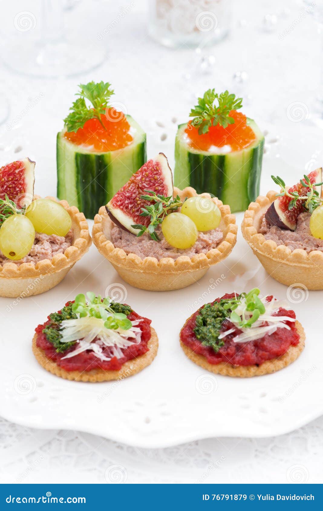 Assorted Holiday Mini Appetizers, Vertical, Closeup Stock Image - Image