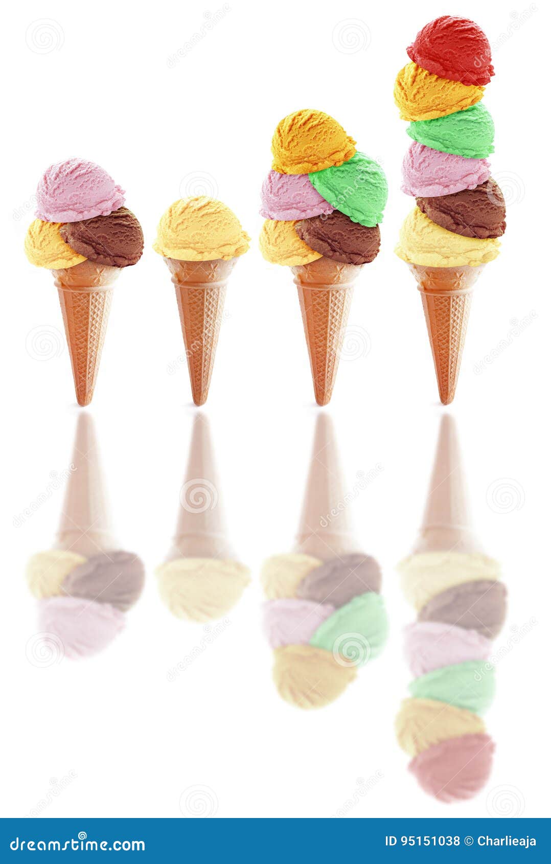 Assorted Icecream Scoops In Cones Stock Photo Image of background