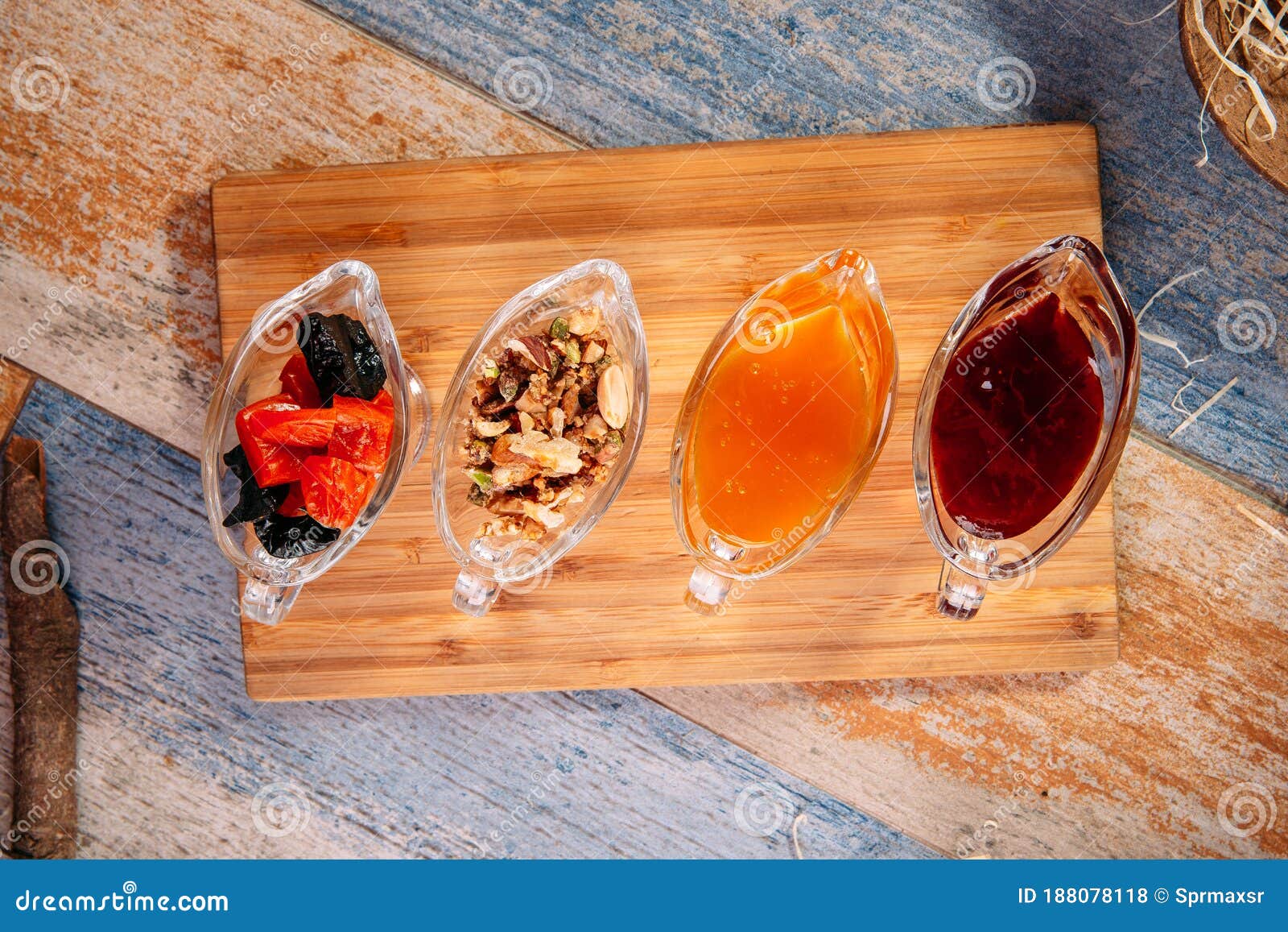 Assorted Jam Tea Set and Nuts in Glass Jars Stock Photo Image of