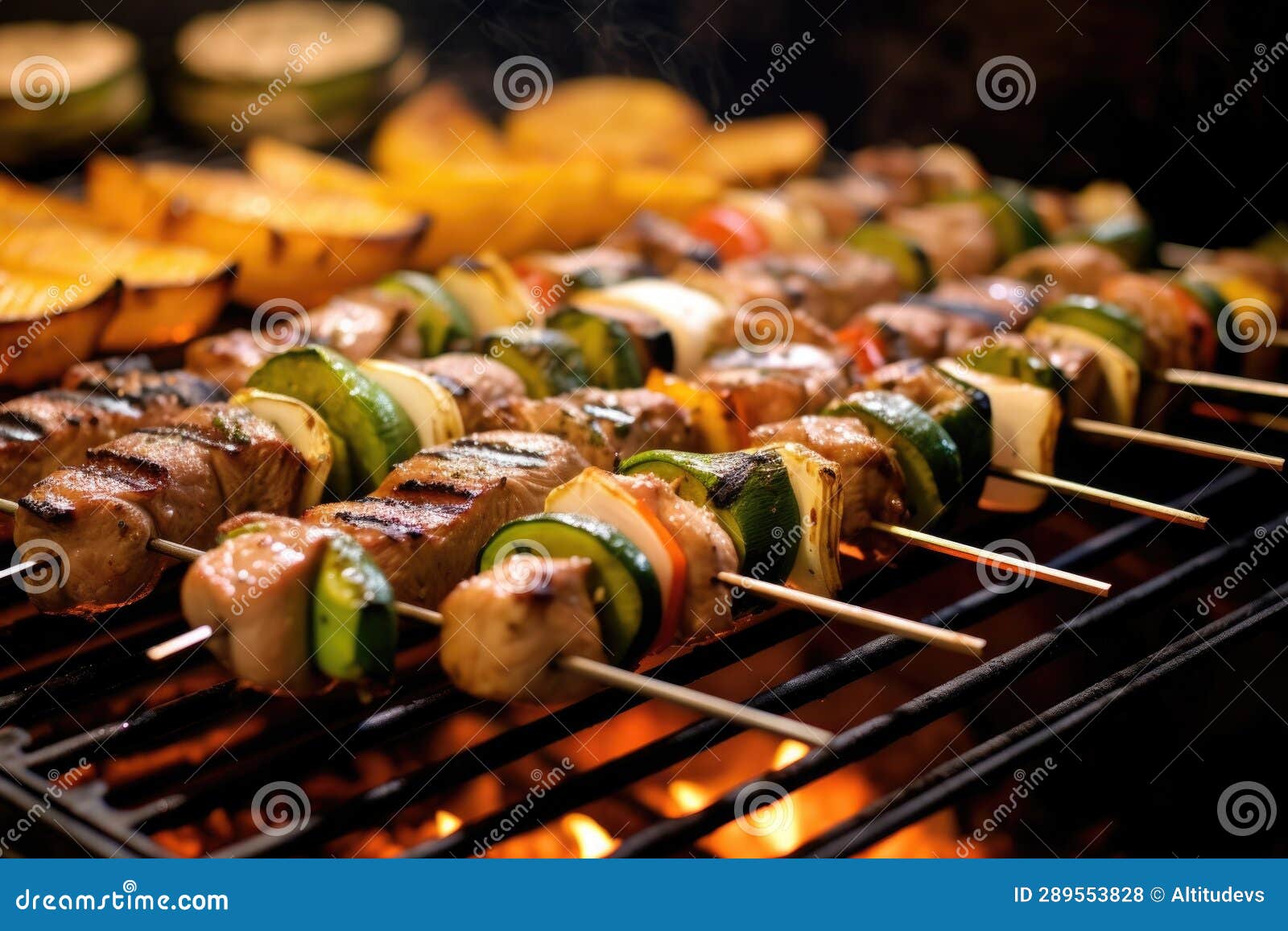 Assorted Kebabs with Grill Marks on Bbq Stock Photo Image of charcoal