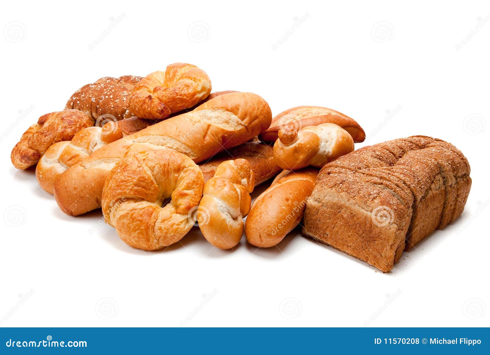 Assorted Kinds of Breads on a White Background Stock Photo Image of