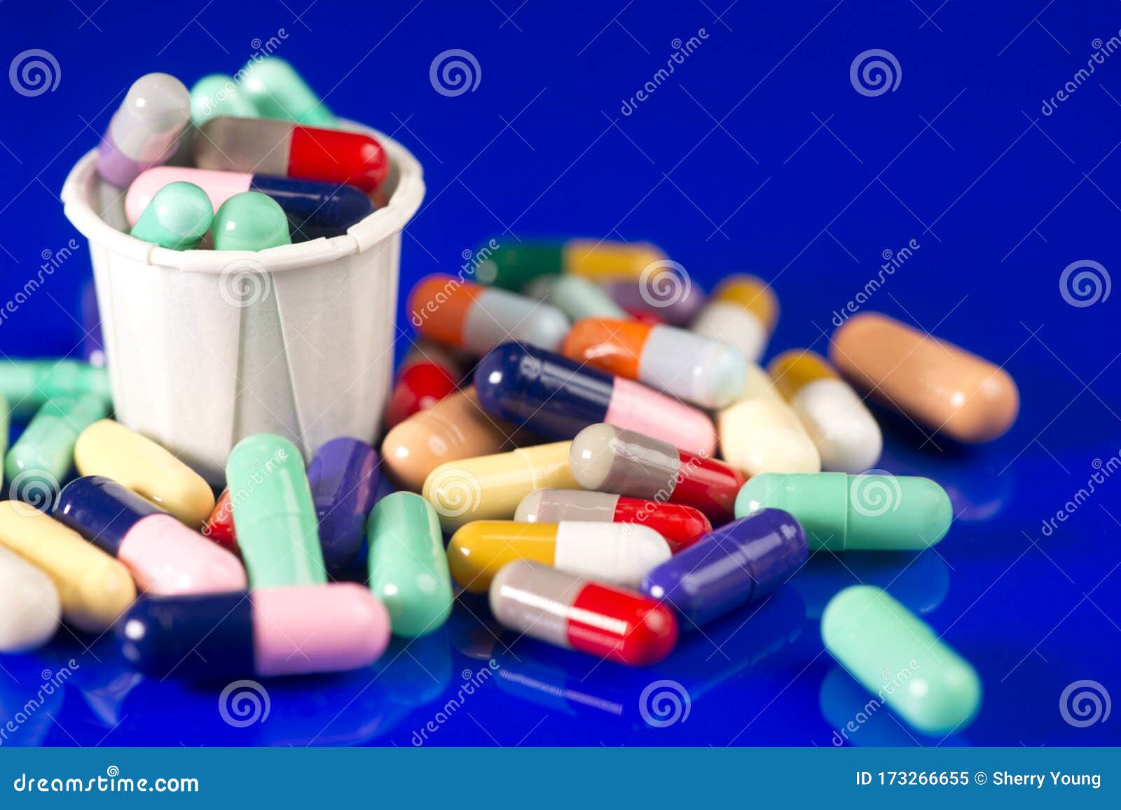 Many Colored Capsules with Medication Cup Stock Image Image of dose