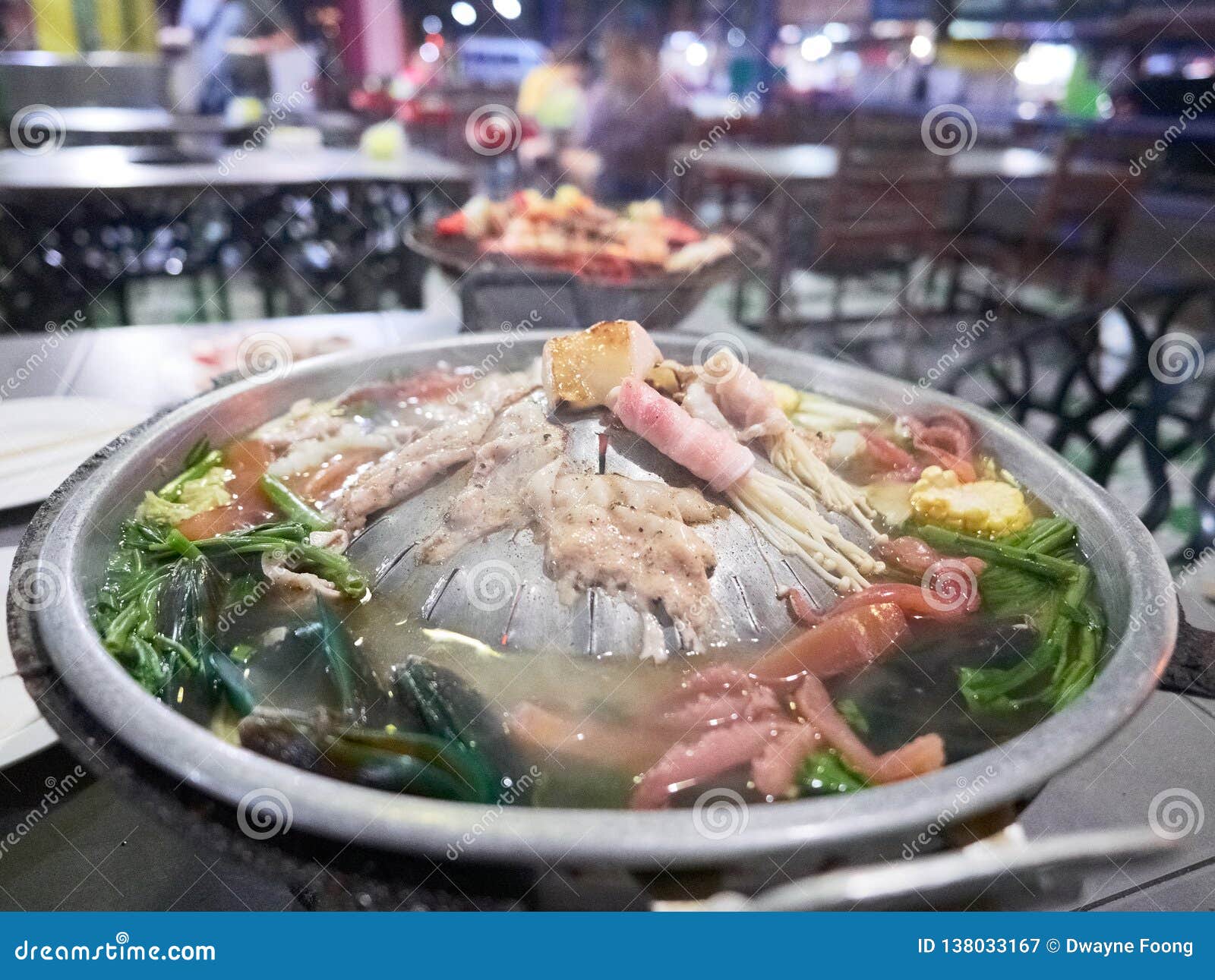 Assorted Meat and Vegetable on Thailand Style Hot Pot, Mookata Stock