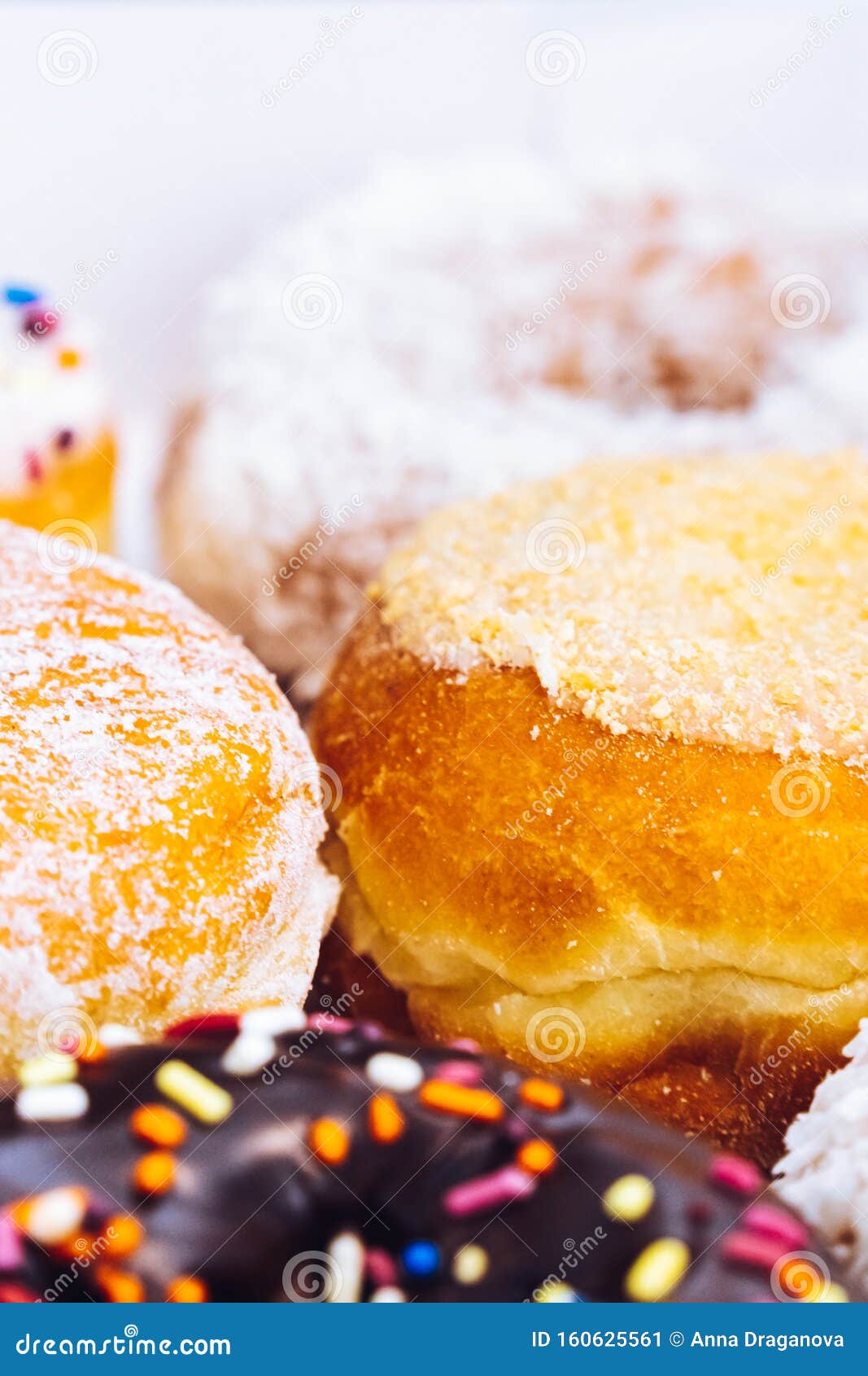 Assorted Multicolored Donuts in a Bakery Box with Chocolate Frosted