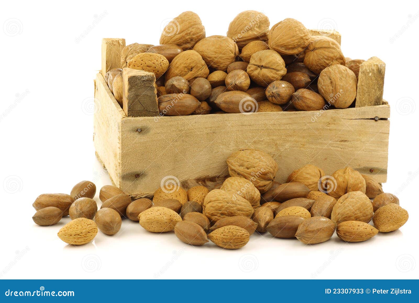 Assorted Nuts In A Wooden Box Stock Image Image of shiny, storage