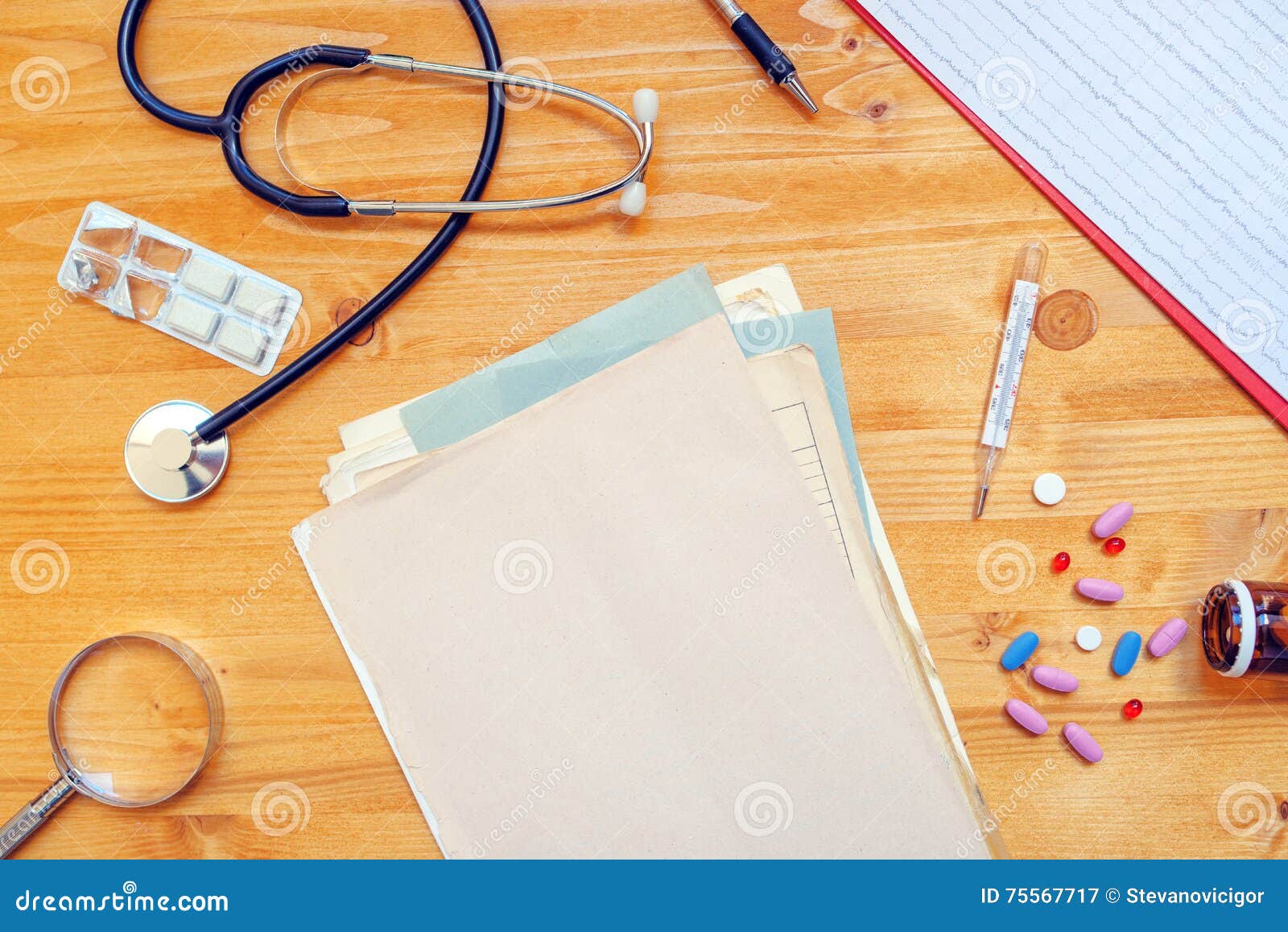 assorted office supplies on general medical practitioner work de