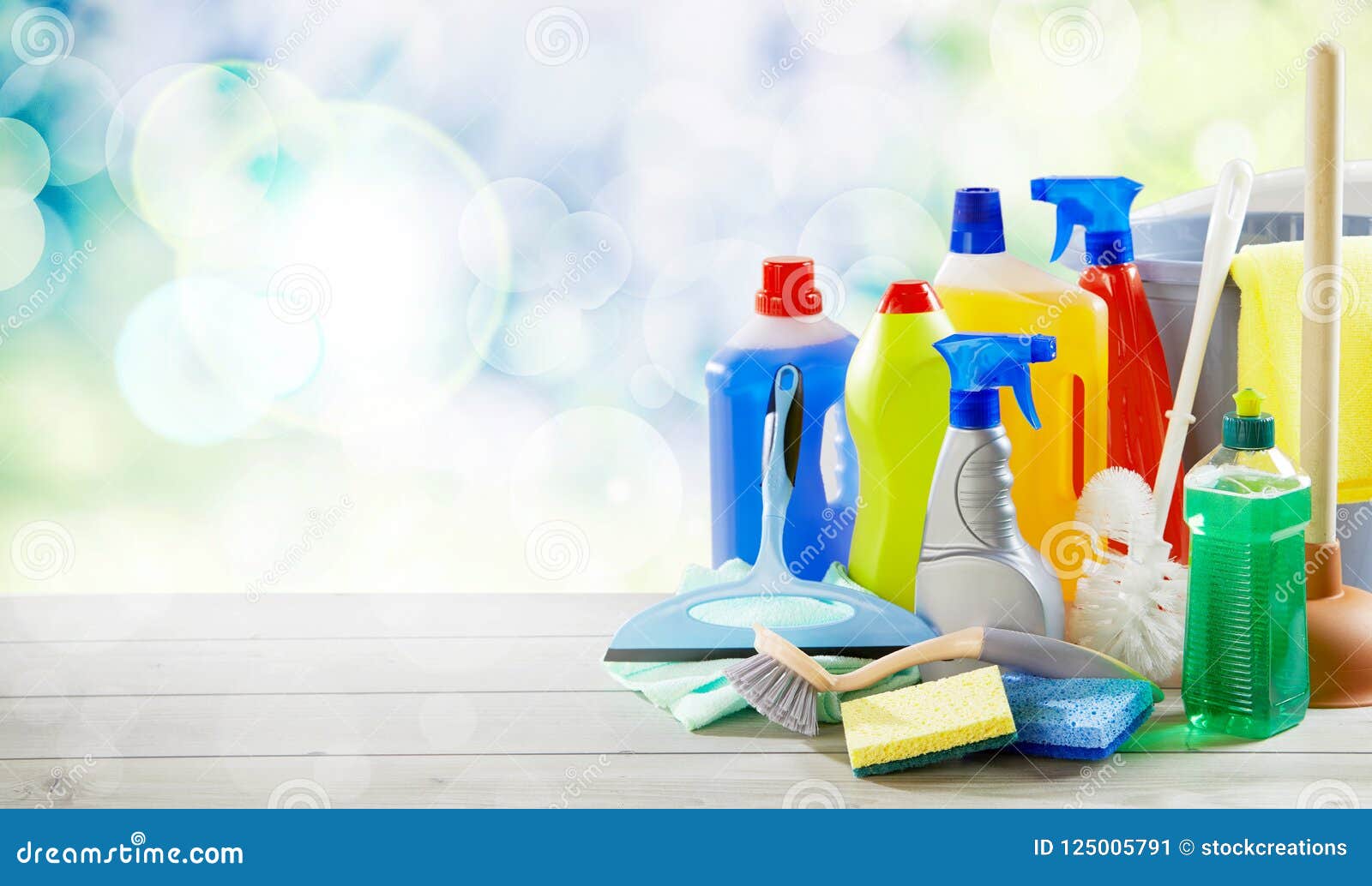 assorted of plastic bottles with cleaning supplies