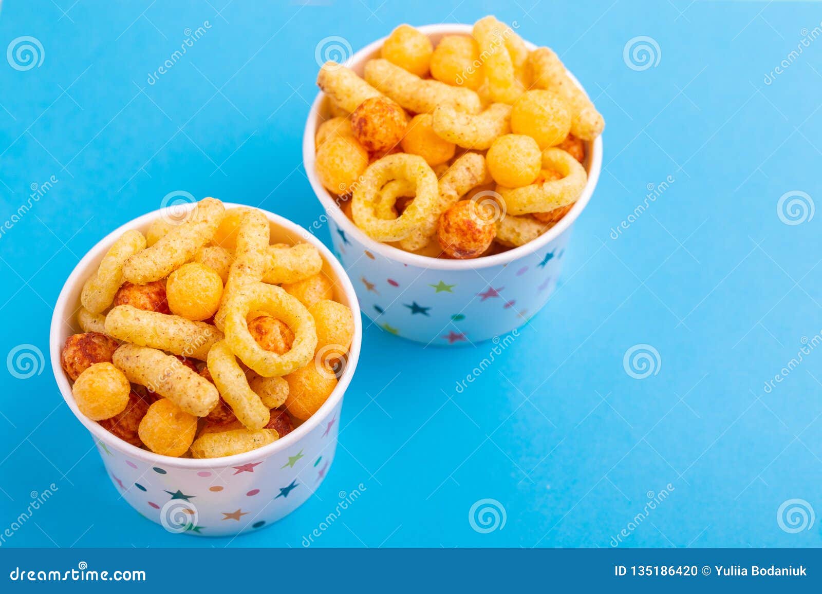 Assorted Puff Corn Snacks in Two Paper Cup Stock Photo Image of