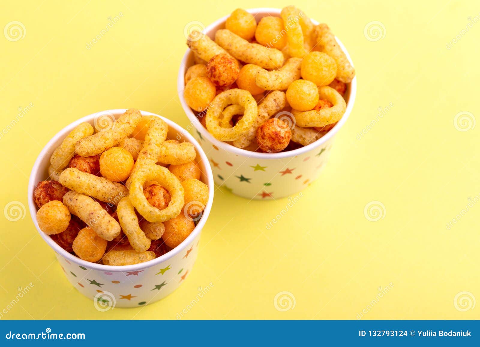 Assorted Puff Corn Snacks in Two Paper Cup Stock Photo Image of mixed