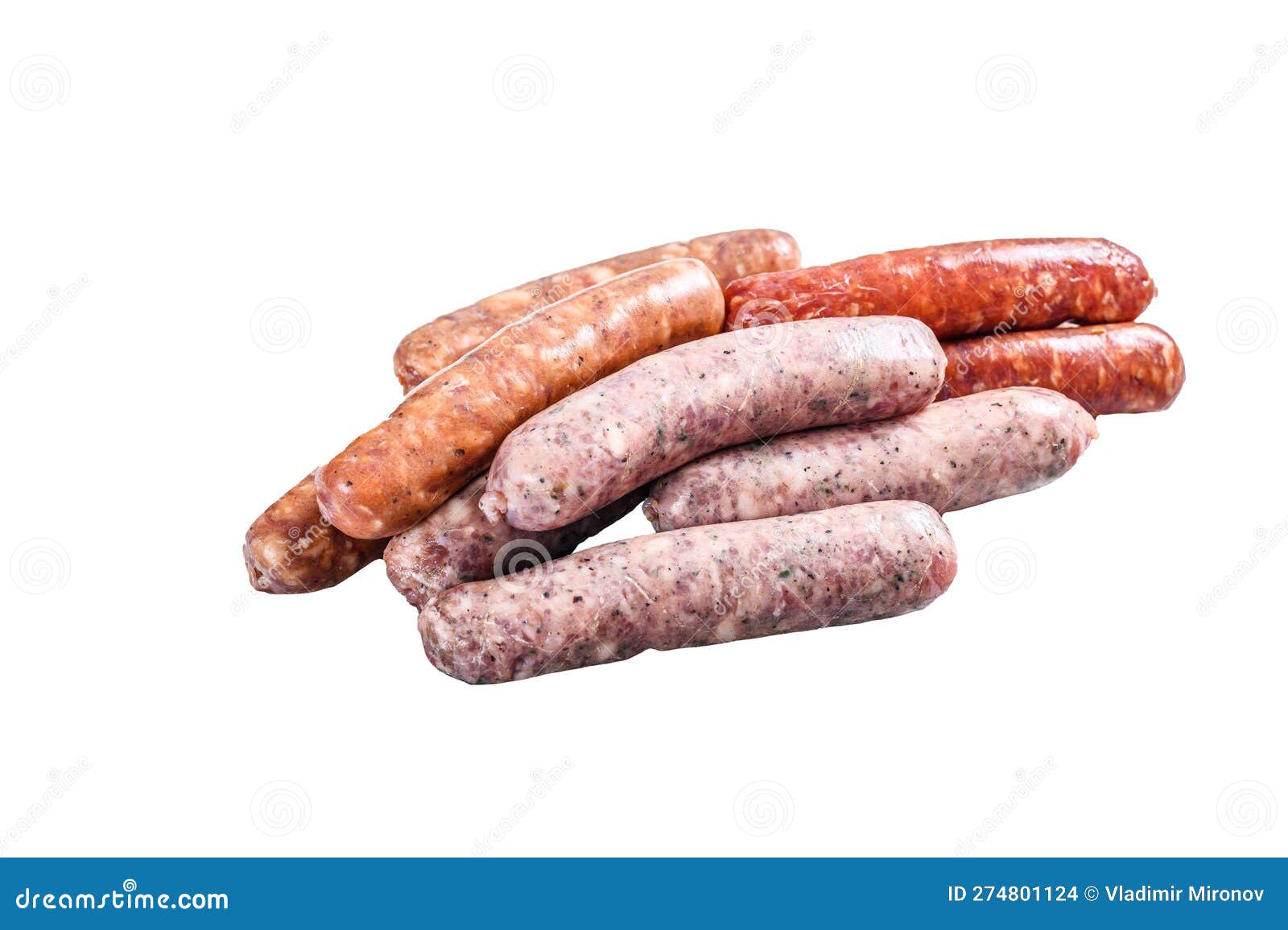 Assorted Raw Chorizo Sausages. Isolated on White Background. Stock