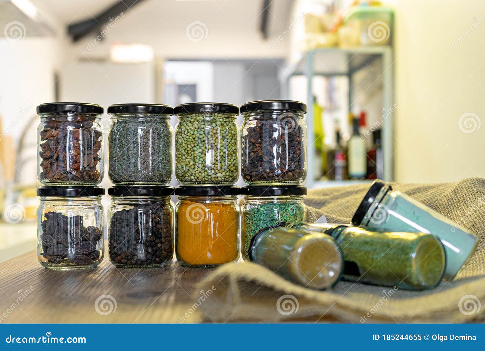 Assorted Spice and Herb in Glass Jars for Cooking, Indian Spices, Multi