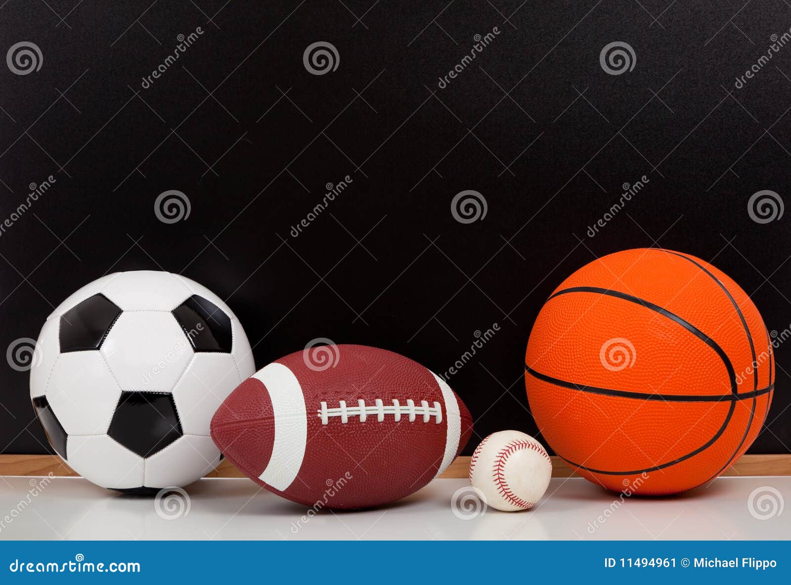 Assorted Sports Balls With A Chalk Board Stock Image Image of space