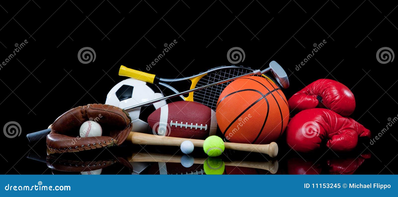 assorted sports equipment on black