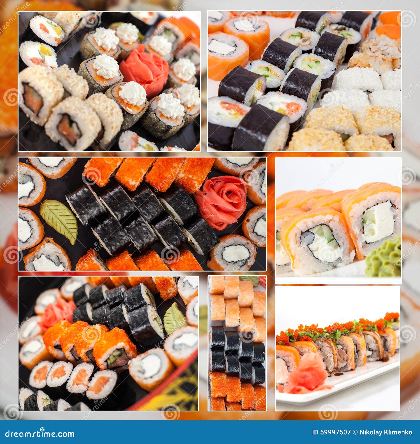 Assorted Sushi Big Collage Photo Set Stock Image Image of hashim