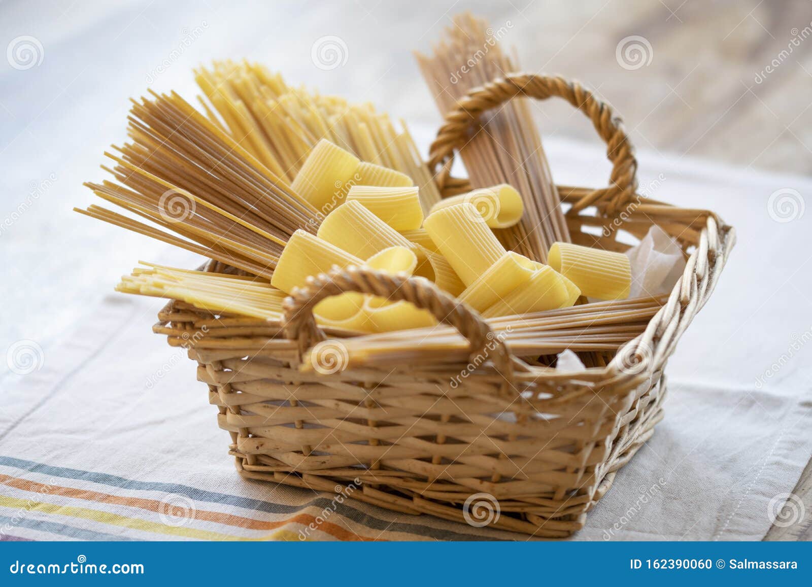 Assorted Varieties of Pasta in a Wicker Basket Stock Photo Image of
