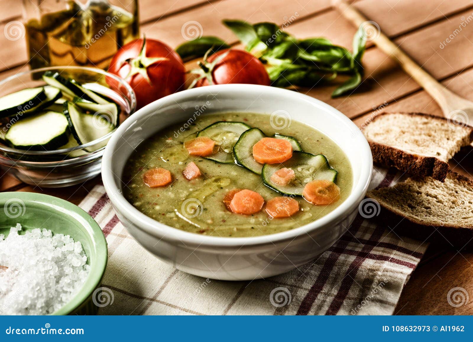 Assorted Vegetable Soup with Ingredients Around Stock Image Image of