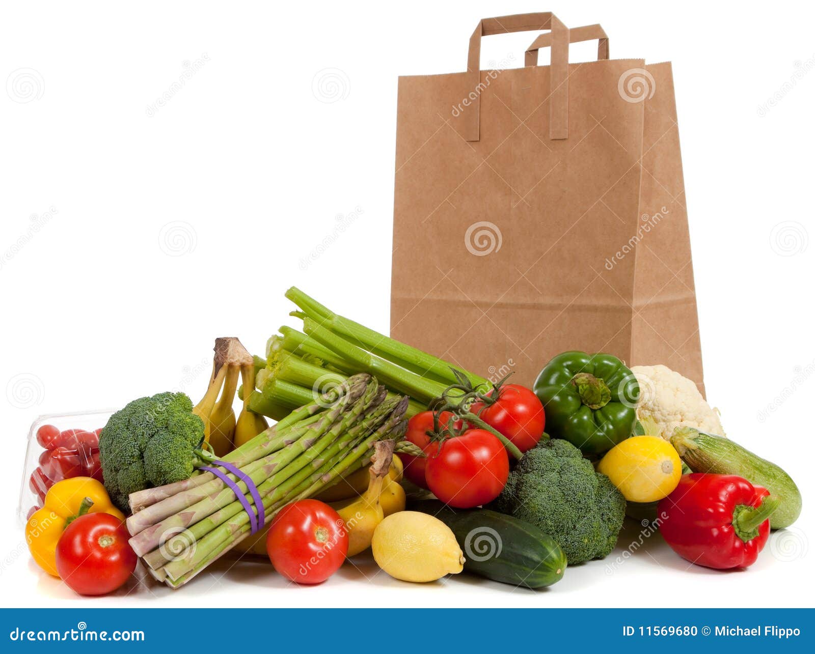 assorted vegetables with a grocery sack