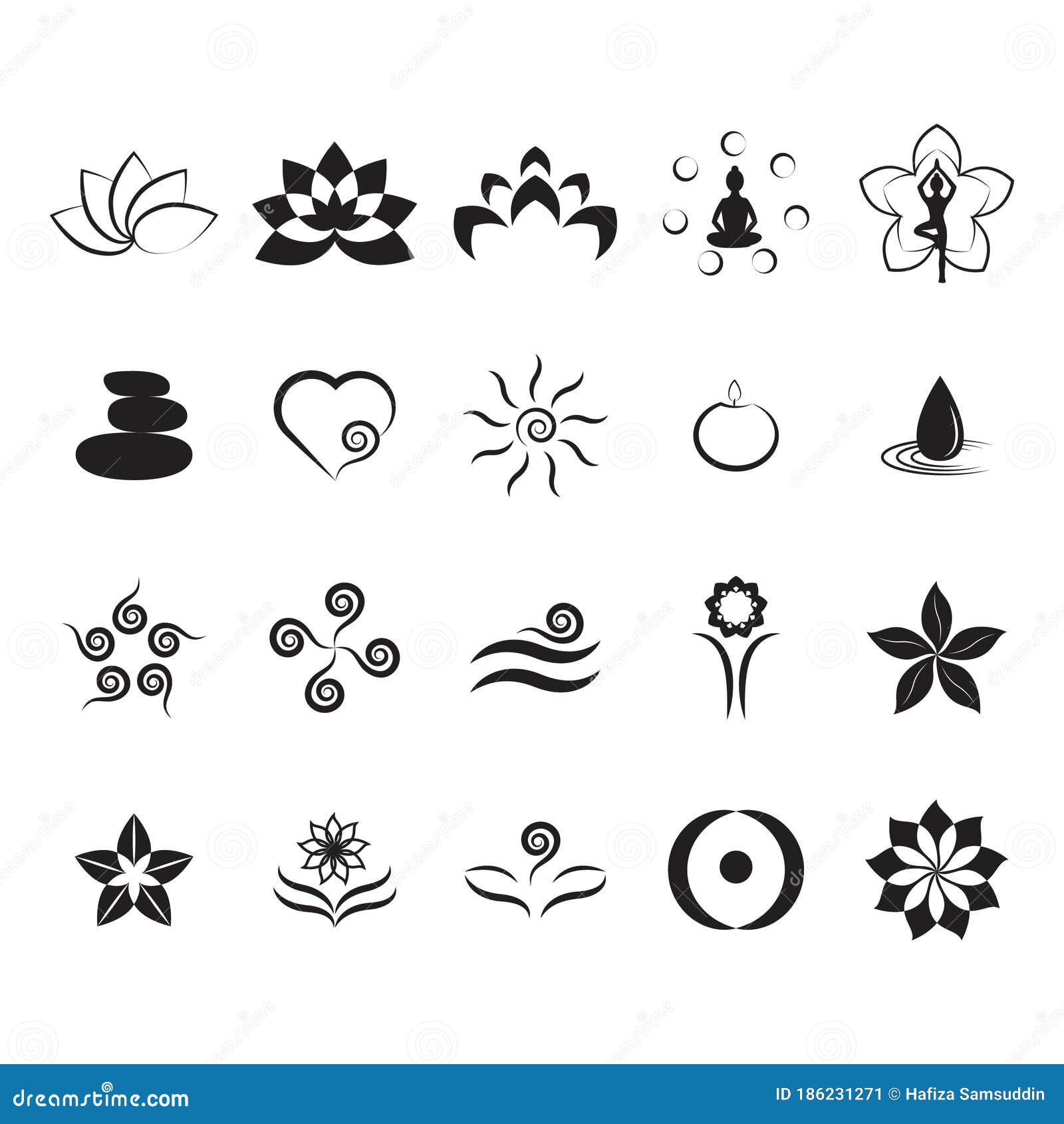 Assorted Yoga Symbol Set. Vector Illustration Decorative Design