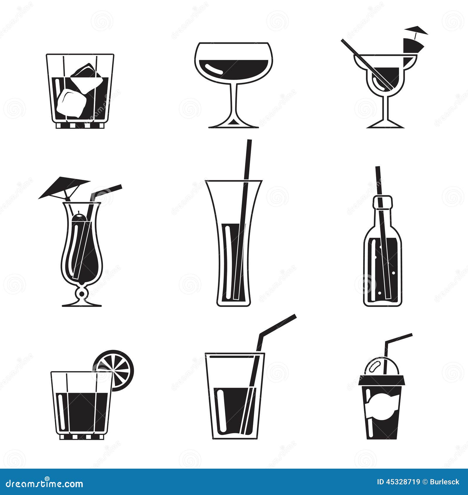 Assortment of Black Cocktail Icons Stock Vector Illustration of