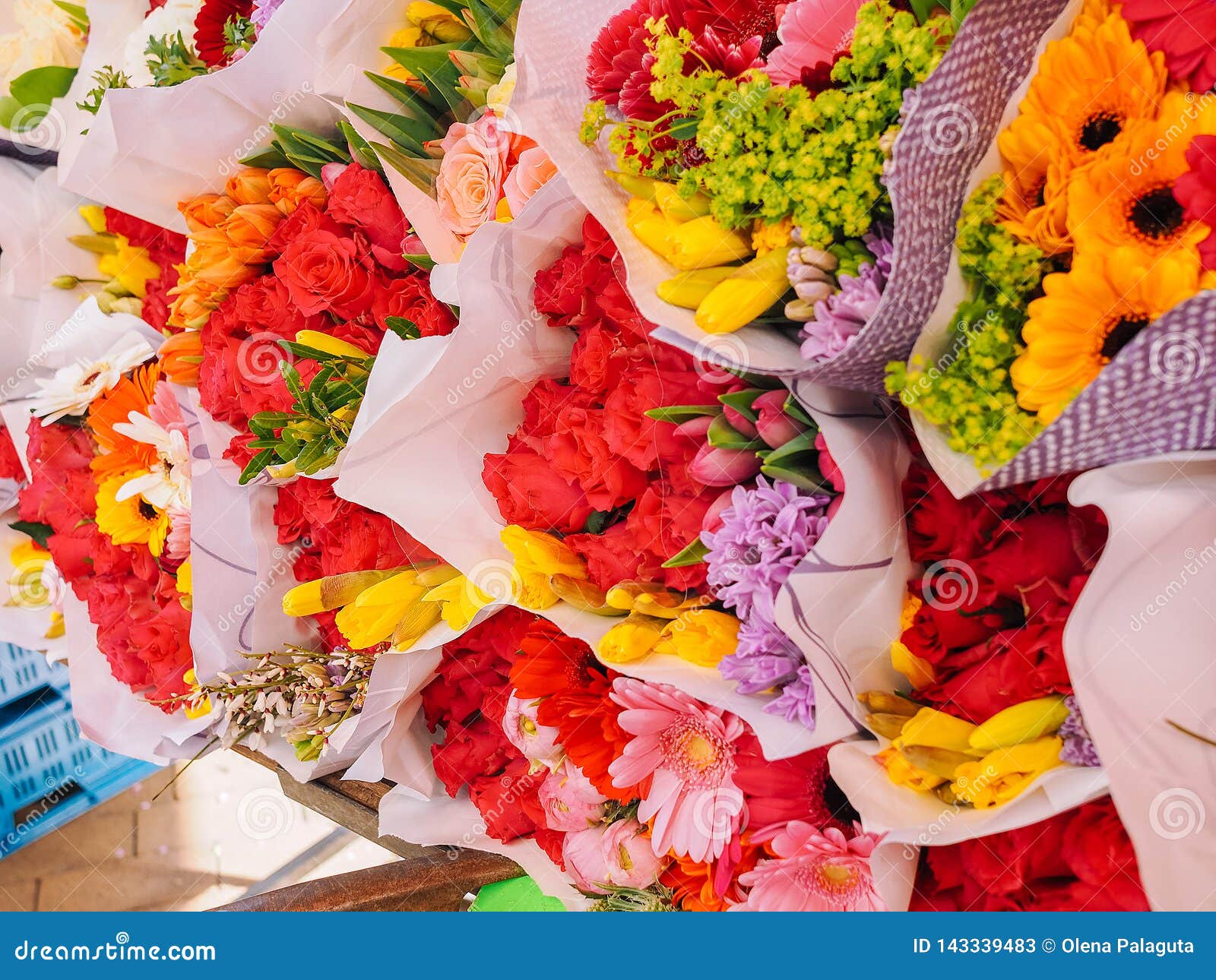 Assortment of Bouquets of Colorful Tulips in a Flower Shop Stock Image ...