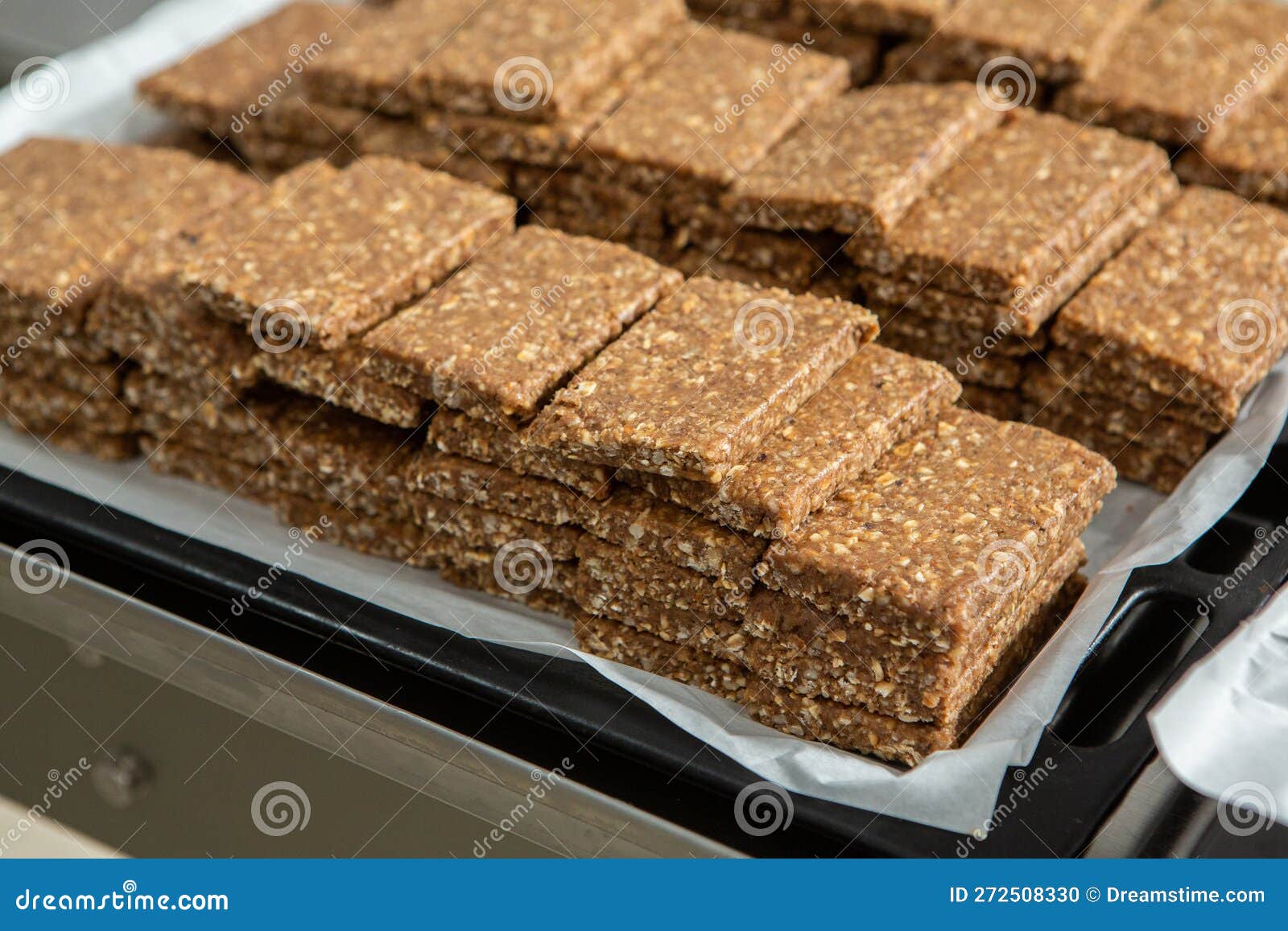 Assortment of Cereal or Protein Bars that Leave the Assembly Line at
