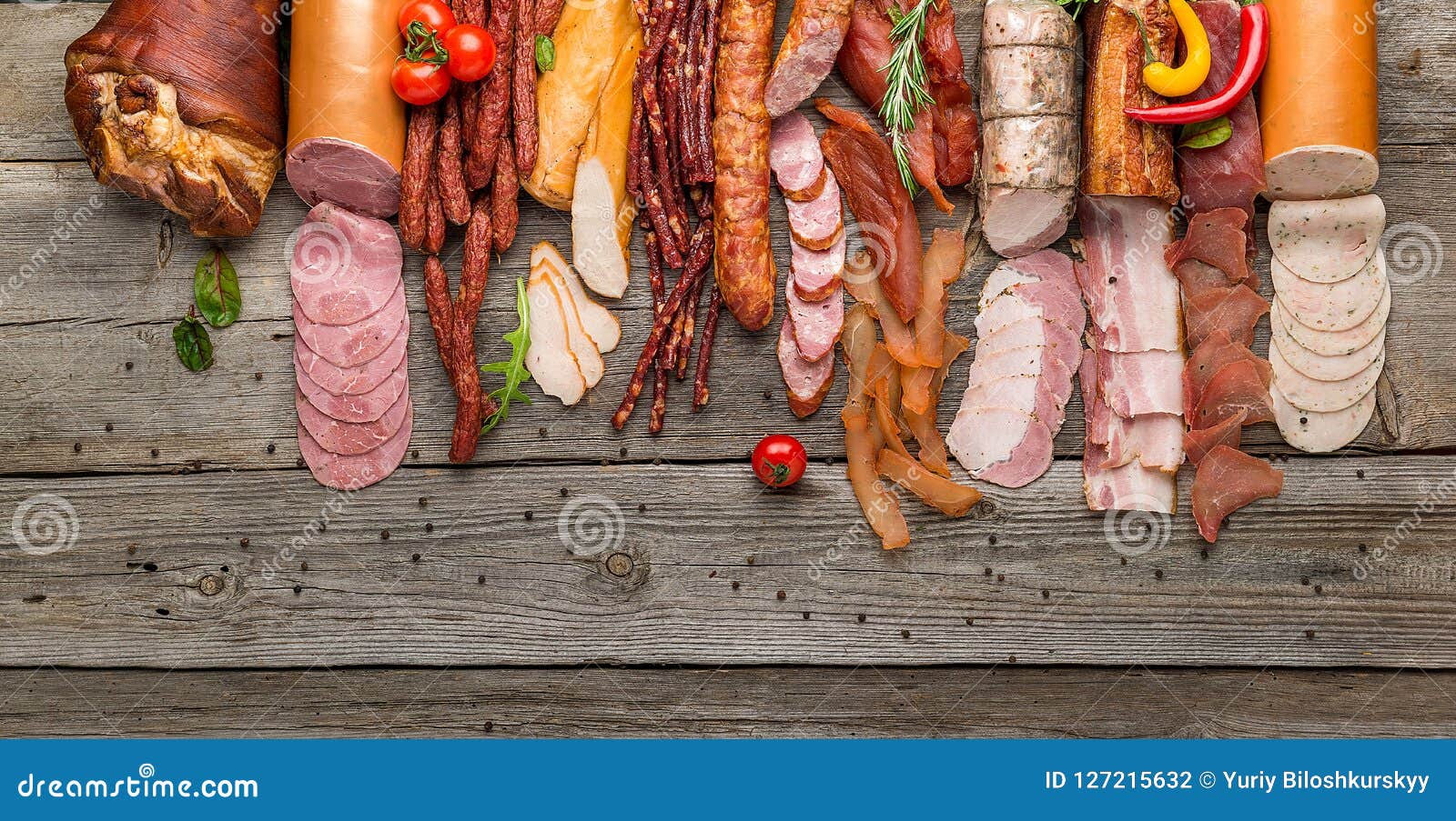 assortment of cold meats, variety of processed cold meat products