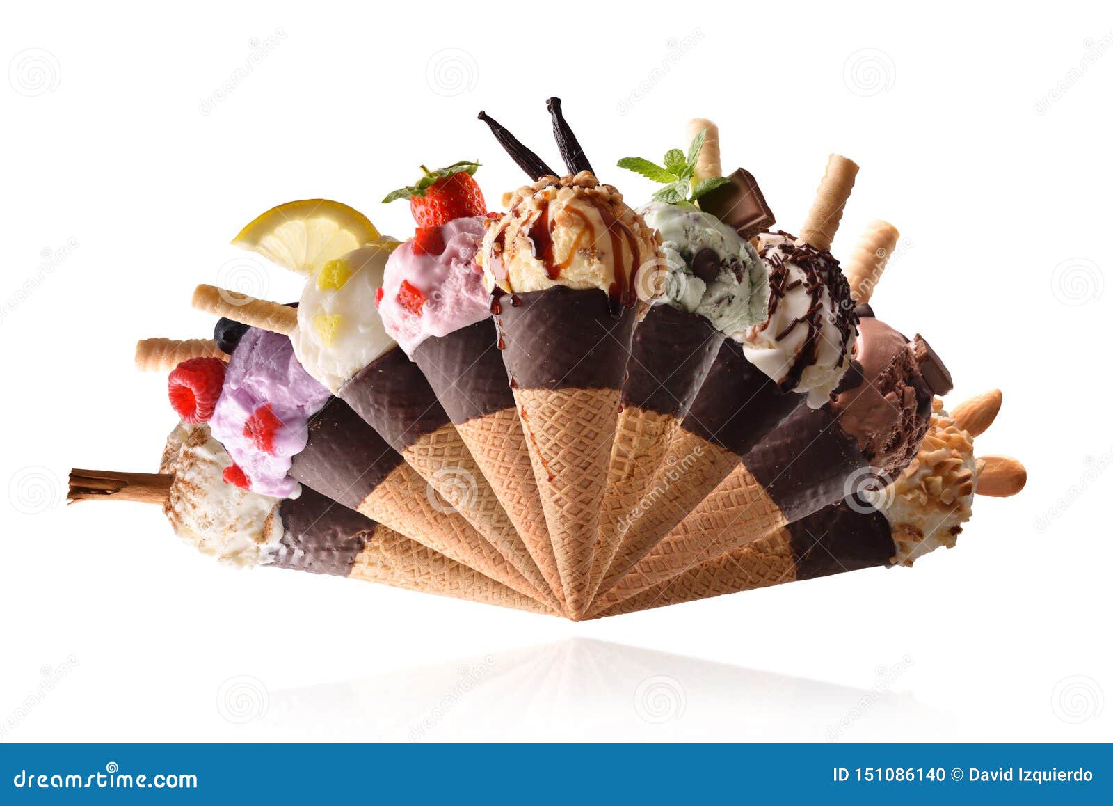 assortment cone ice cream fan-d white