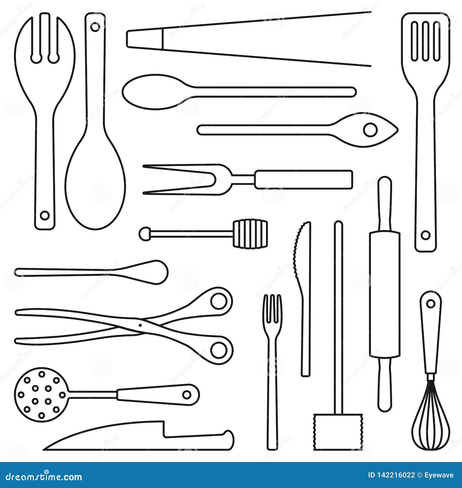 Cooking Utensils Assortment Line Art Vector Stock Vector  Illustration