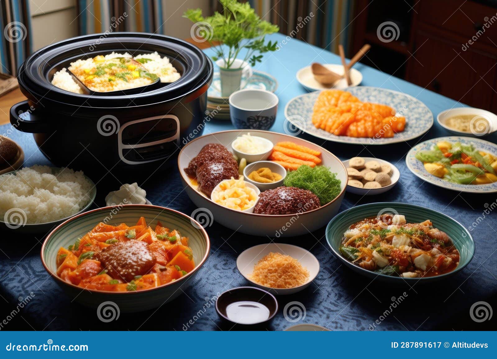 Assortment of Dishes Prepared Using Rice Cooker Stock Image - Image of ...