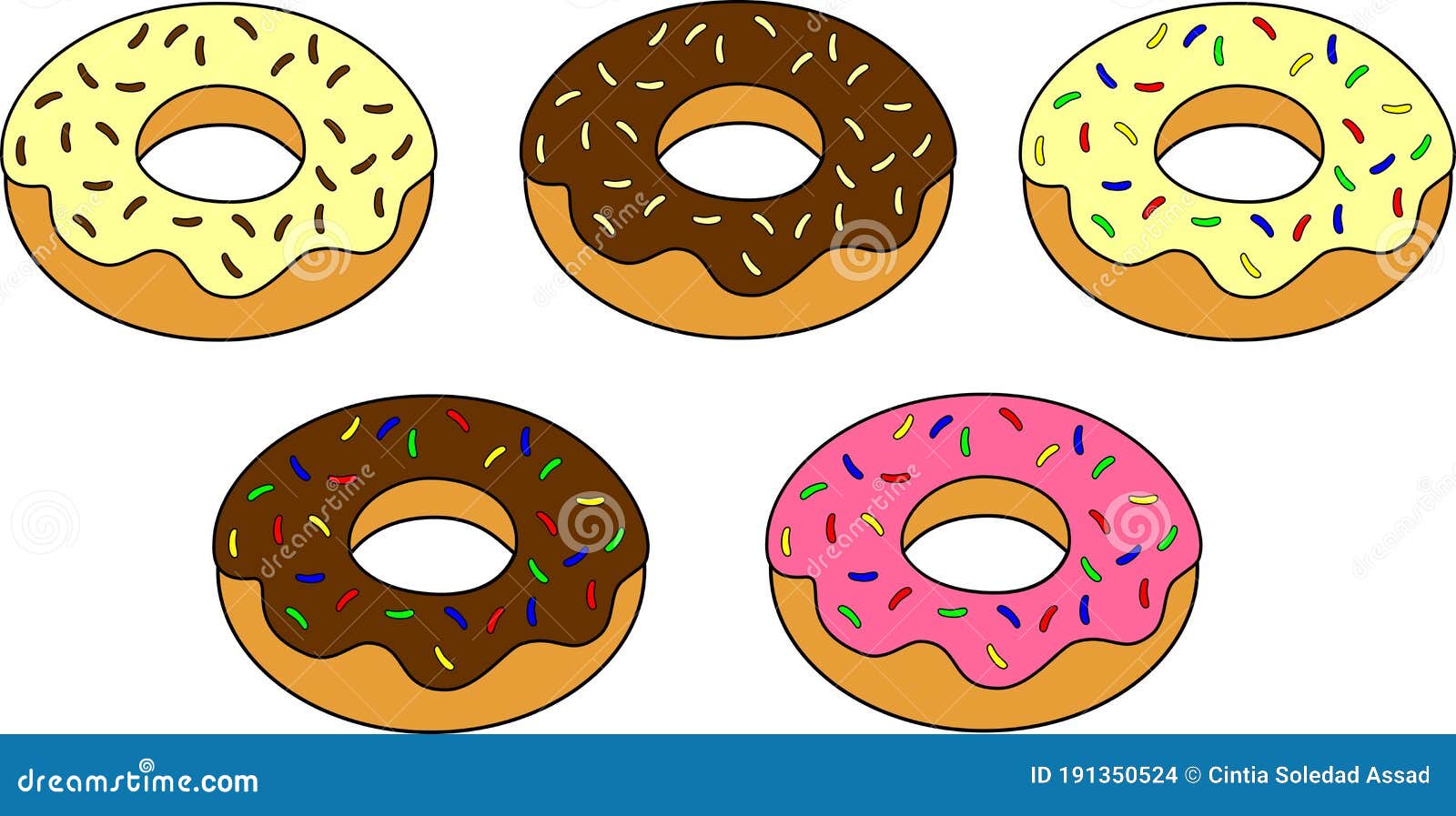 assortment of donuts cartoon with outlined