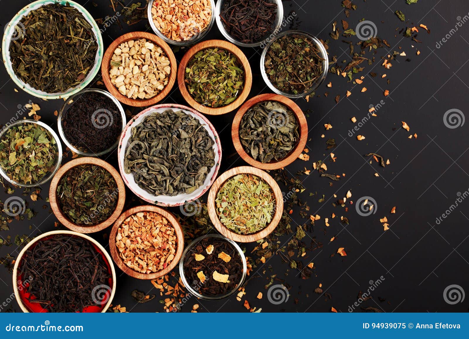 Assortment of Dry Tea in Little Bowls Stock Image - Image of bowl ...