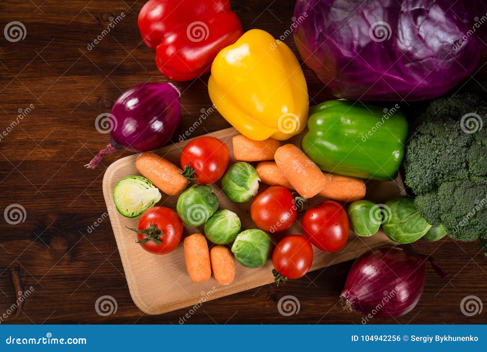 assortment of fresh vegetales on table with copyspace