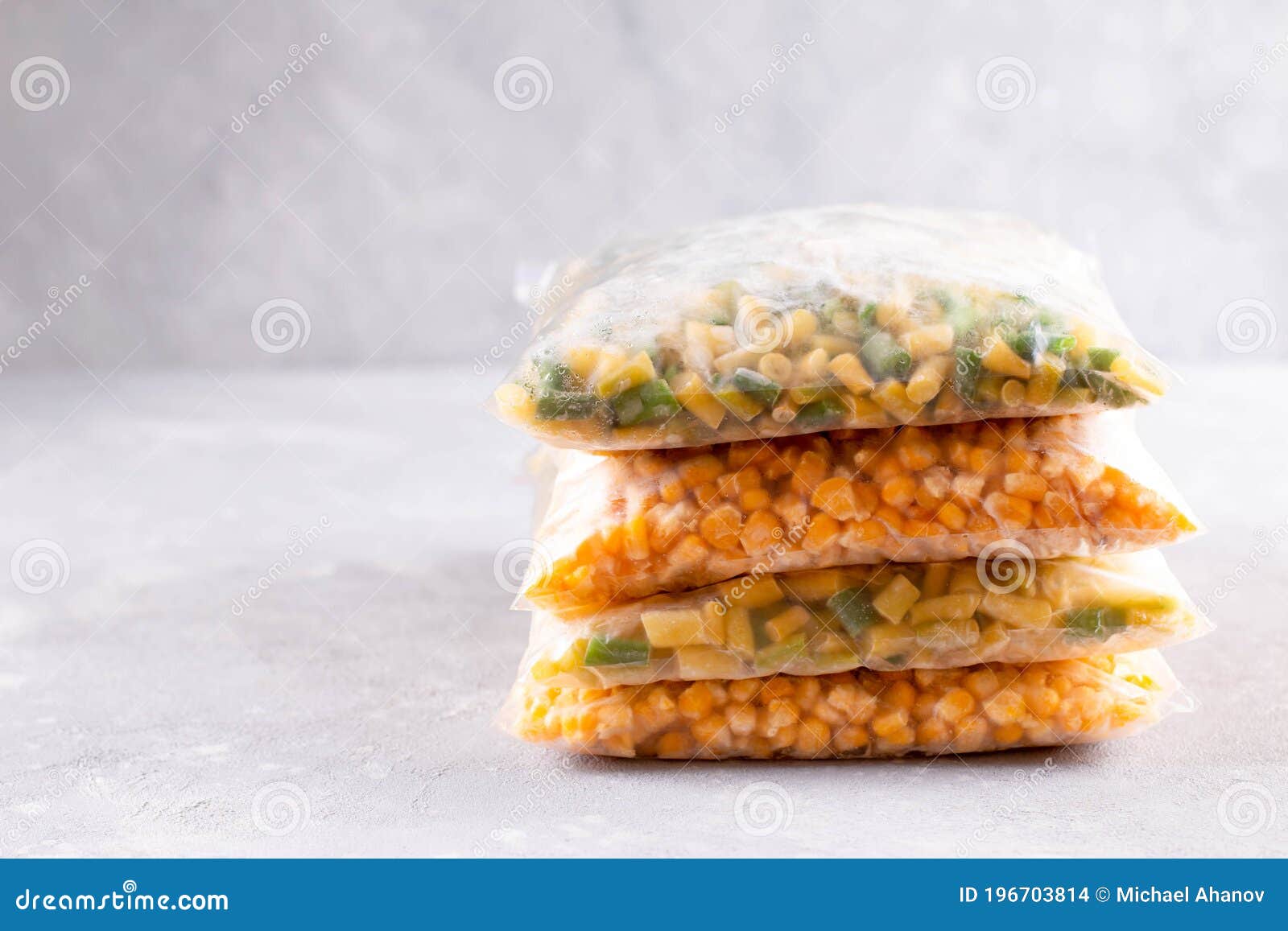 Assortment of Frozen Vegetables in a Plastic Bag, Copy Space Stock