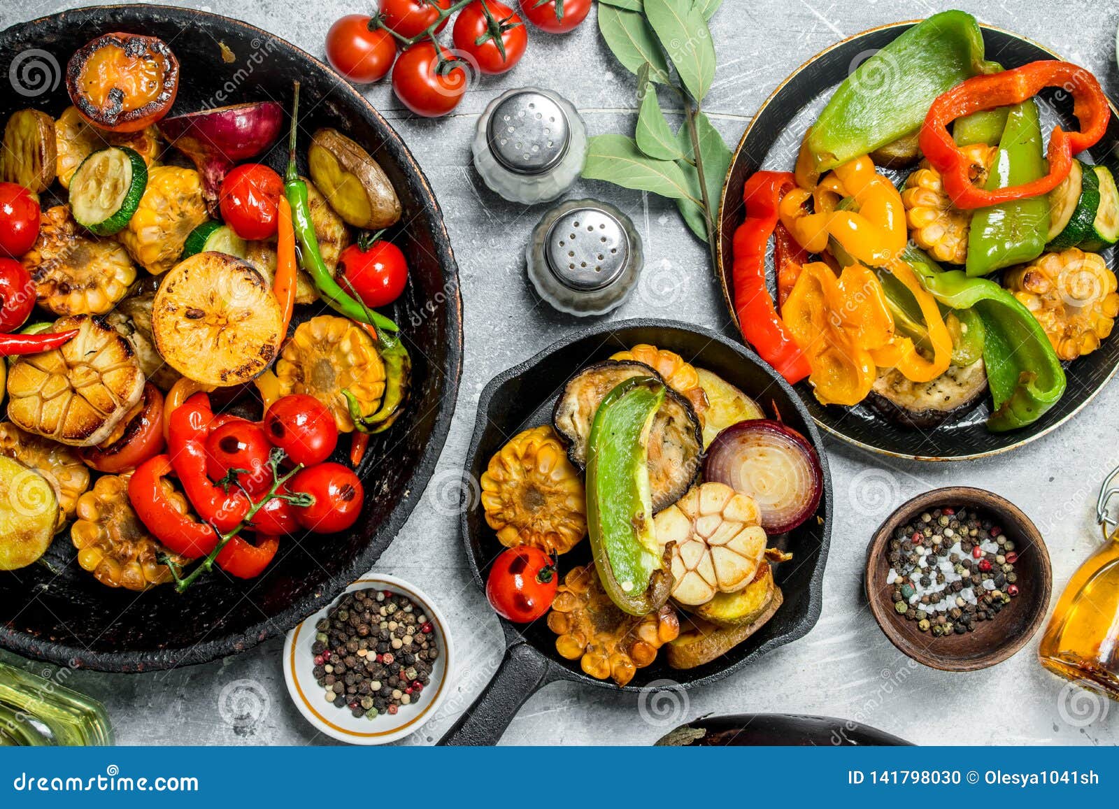 Assortment Of Grilled Vegetables With Spices And Herbs Stock Photo Image Of Eggplant Zucchini 141798030