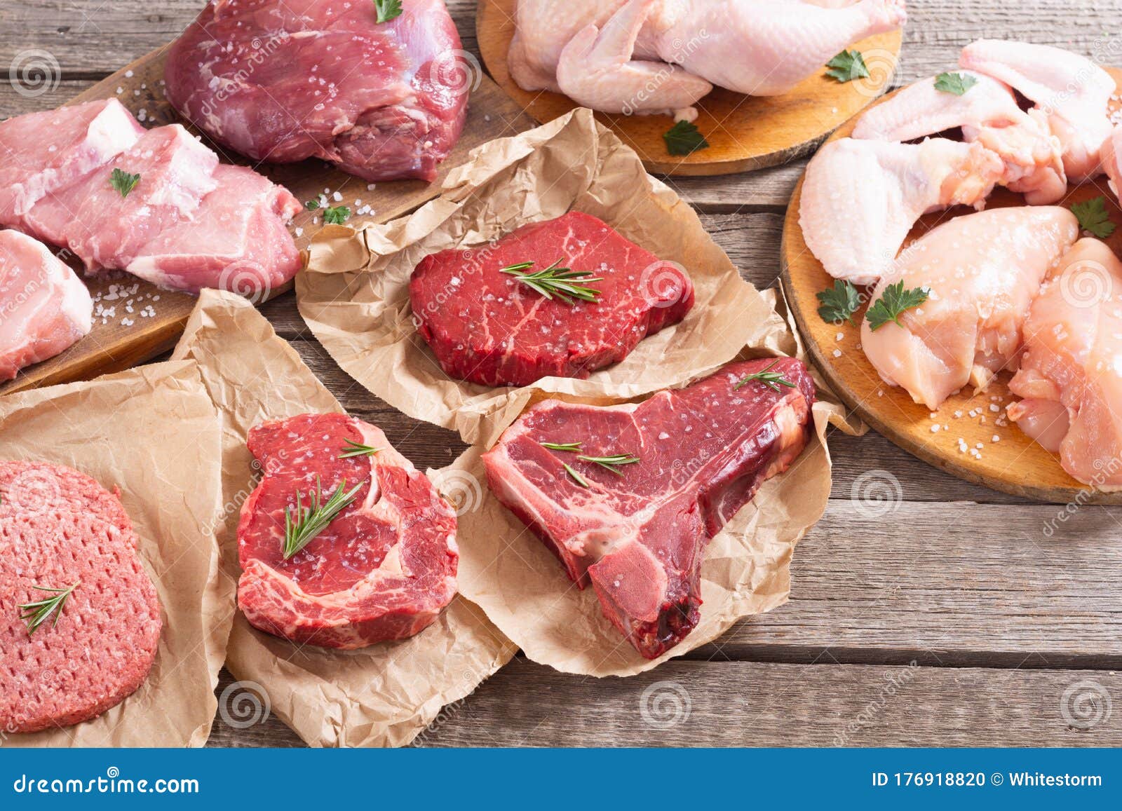 Assortment of Meat and Seafood Stock Photo Image of board, cooking